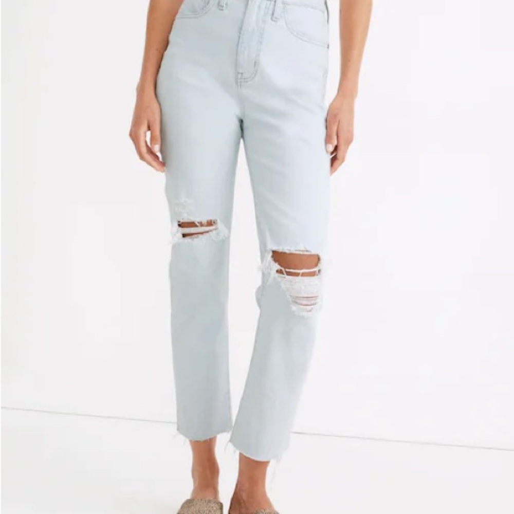 Madewell Light Blue Distressed Straight Leg Jeans
